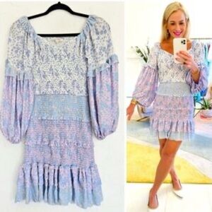 Boho Mini Party Dress Shoulder Balloon Sleeve Tiered Ruffle Size M Love Fancy